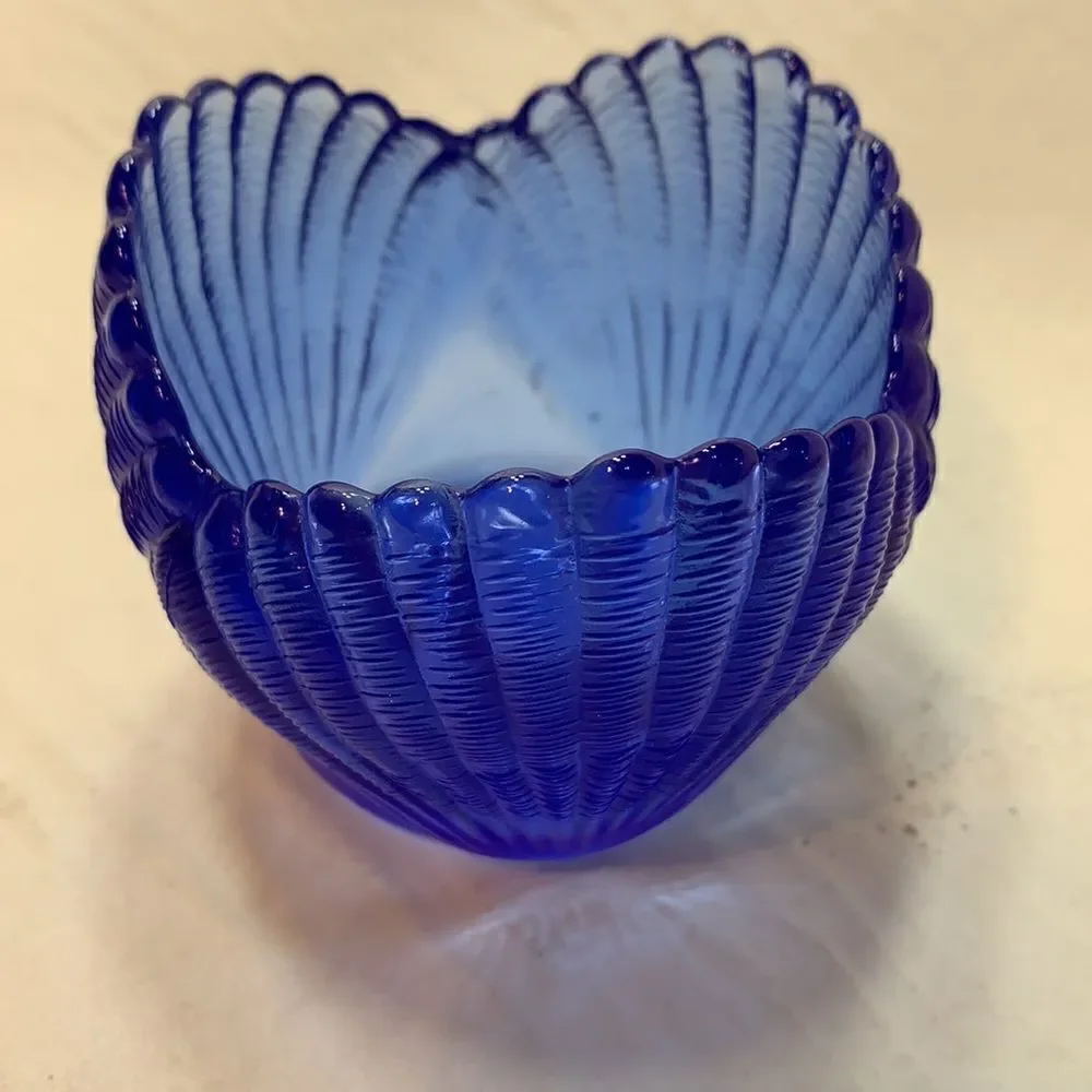2 Blue Glass Candle Votive Holders
